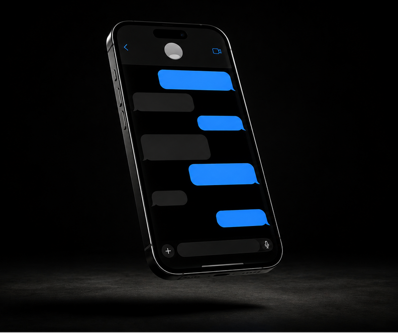 Phone with text messages on a black background